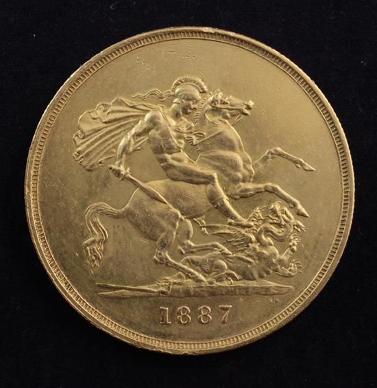 A Victorian 1887 gold five pounds,